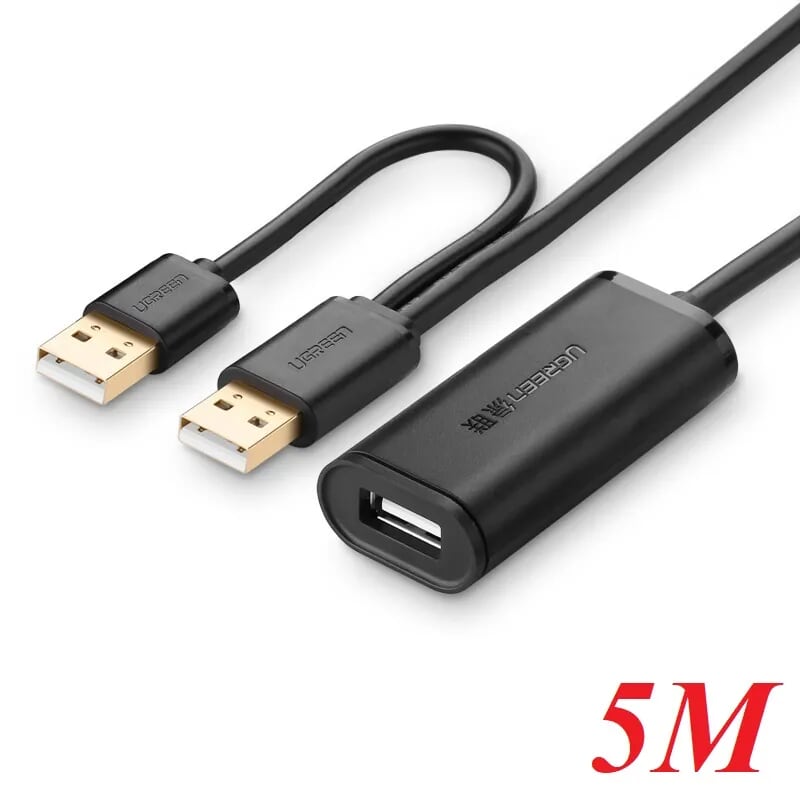 Ugreen 20213 5m màu đen cáp tín hiệu nối dài usb 2.0 có chip khuếch đại hỗ trợ nguồn usb us137