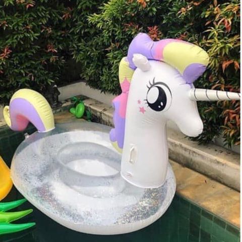 Phao Bơi Kì Lân Ánh Nhũ 240cm Khổng Lồ Người Lớn Kèm Bơm Điện + Phao Mini