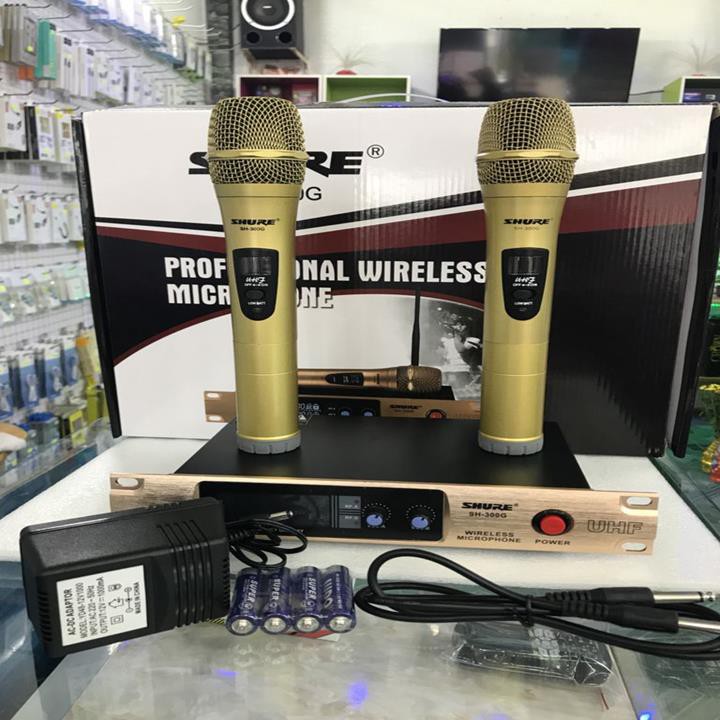 [HCM][Sale 50%]Mic Hát Karaoke Bộ 2 Micro Không Dây Và Đầu Thu SHURE SH-300GBỘ 2 Micro không dây THÂN NHÔM KÈM ĐẦU THU Shure SH-300G dành cho karaoke gia đình thiết kế bắt mắt âm thanh dày tiếng hút mạnh hát cực nhẹ