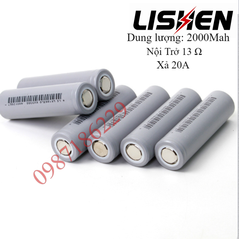 12 cell pin lishen 18650 mới dung lượng 2000 xả 20a bảo hành 1 đổi 1 trong 12 tháng pin loại a