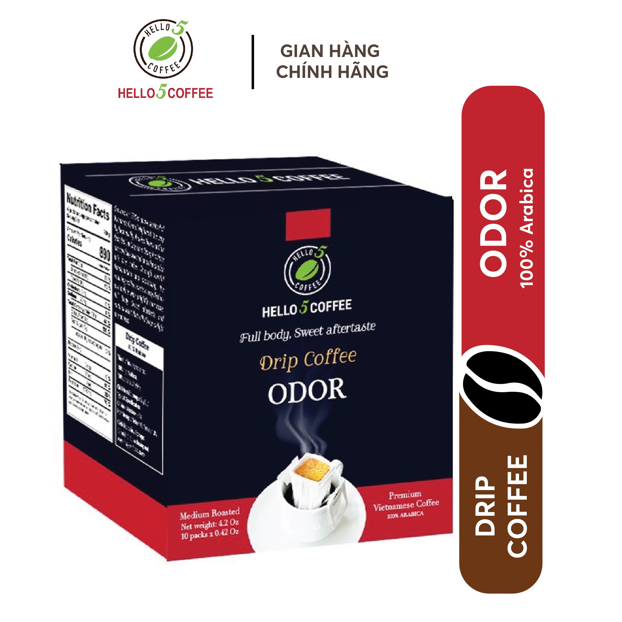 Cà Phê Phin Giấy (Drip Bag) Hello 5 Coffee ODOR - Hộp 120G (10 gói)