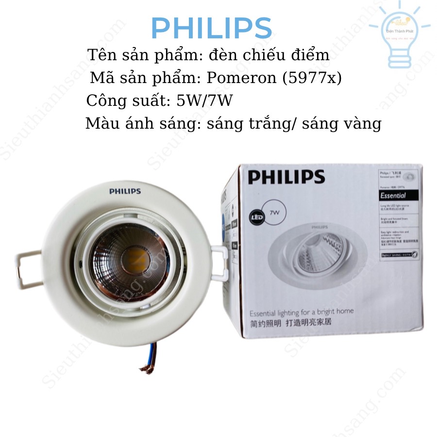 Đèn âm trần led PHILIPS chiếu điểm Pomeron công suất D70 WH ánh sáng trung thực- ánh sáng vàng/ trung tính
