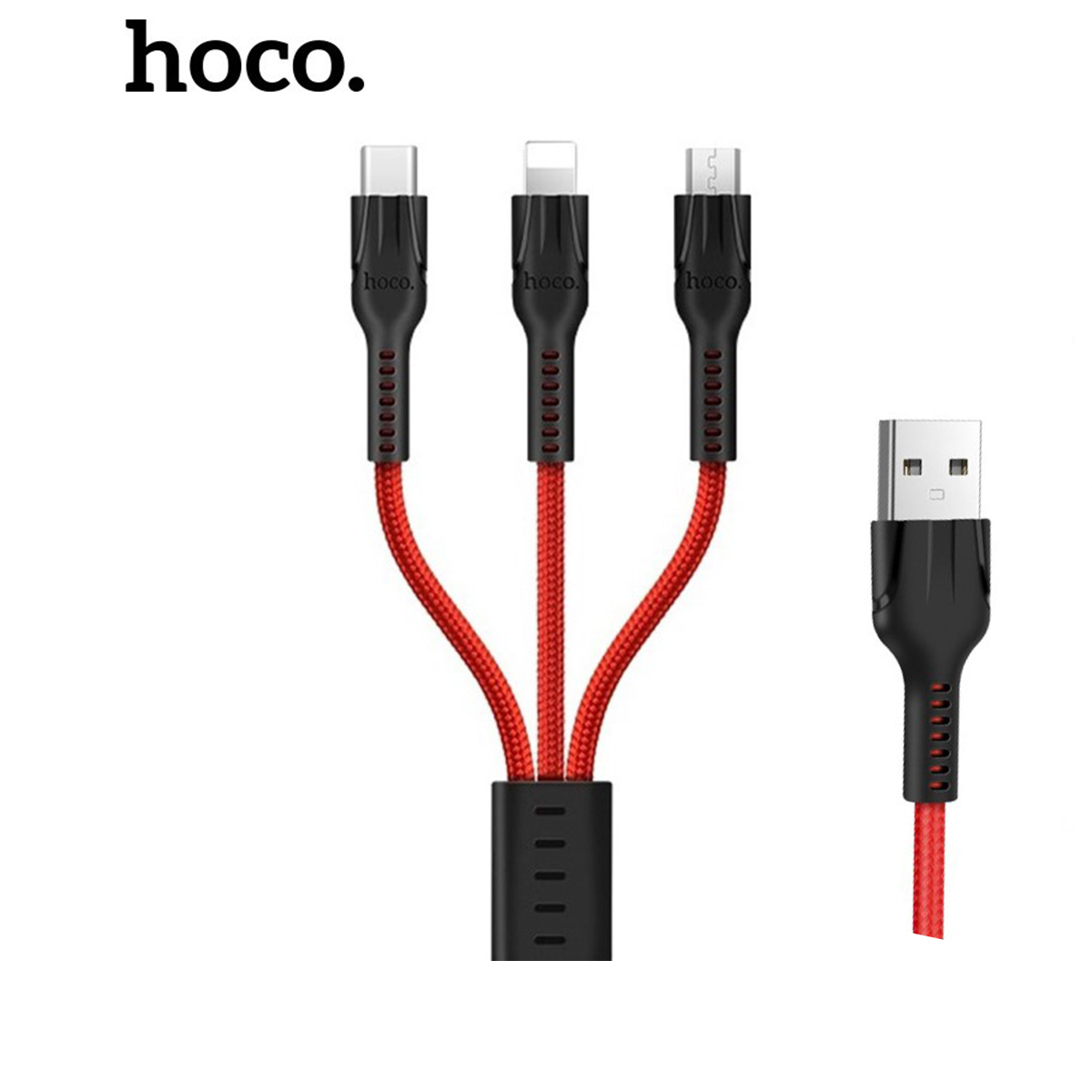 Cáp sạc 3 đầu hoco u31 siêu bền đầu lightning, micro, type-c dây dài 1.2m - chính hãng