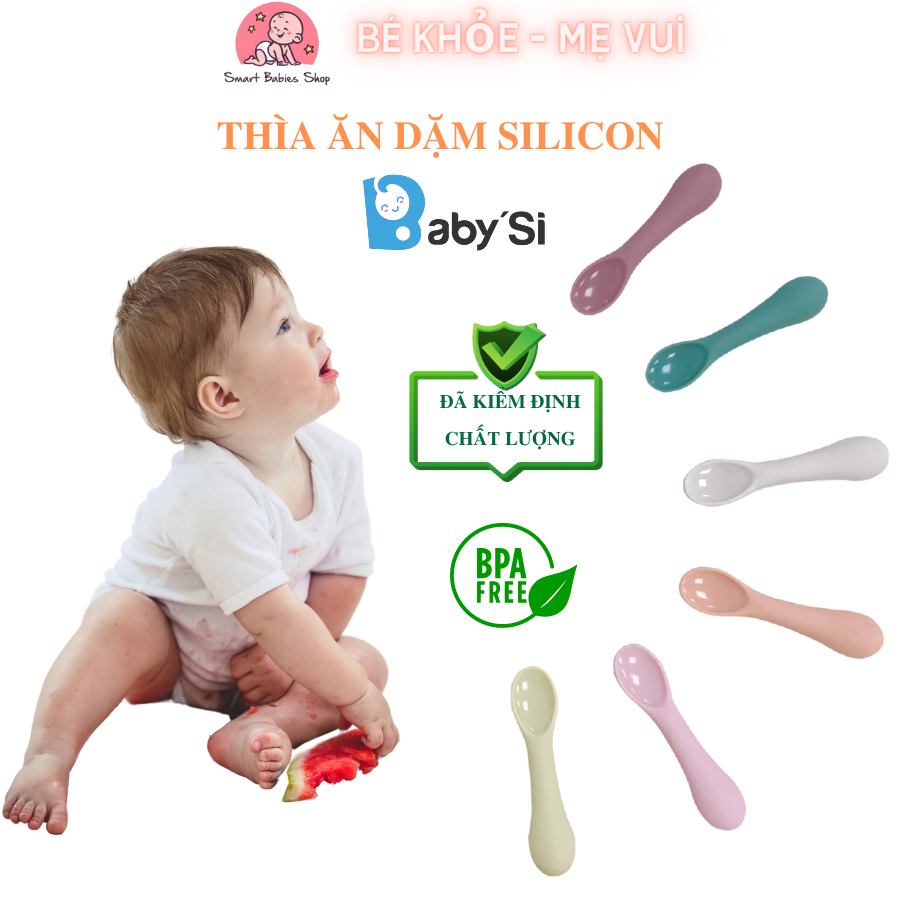 Thìa silicon cao cấp cho bé, thìa ăn dặm baby'si