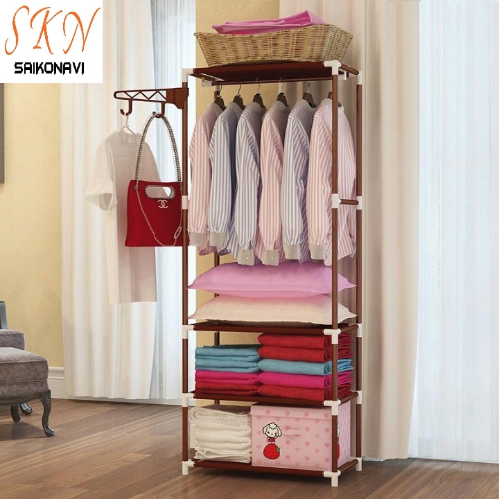 Kệ treo quần áo chữ h gọn nhẹ có móc treo, kệ treo quần áo chữ h 4 tầng 3 ngăn có móc treo đồ