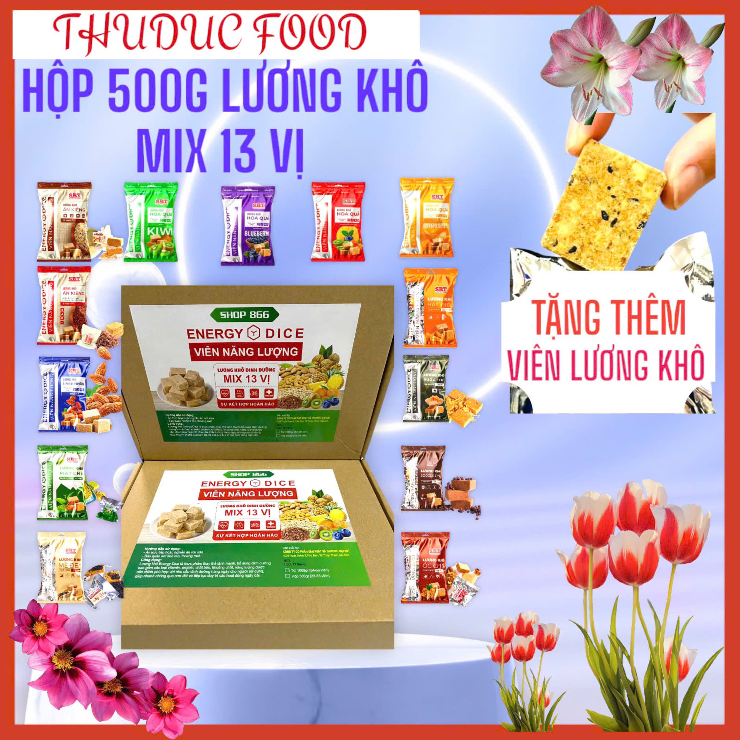 Hộp 500g lương khô SBT MIX 13 vị thơm ngon