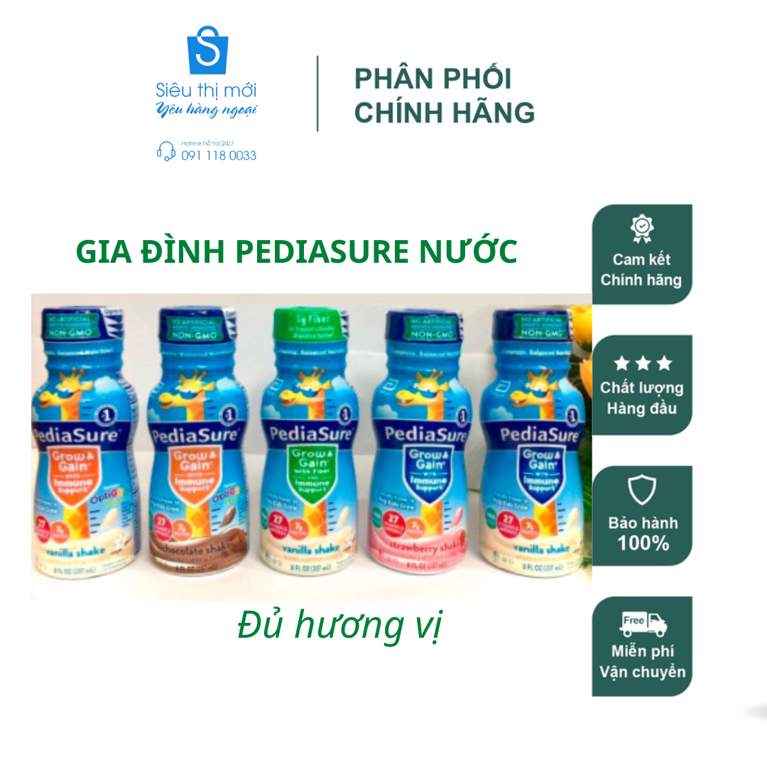 Thùng 24 Chai Sữa Nước Pediasure Grow & Gain (Mẫu Mới) 237ml đủ hương vị- Mỹ Date 2024