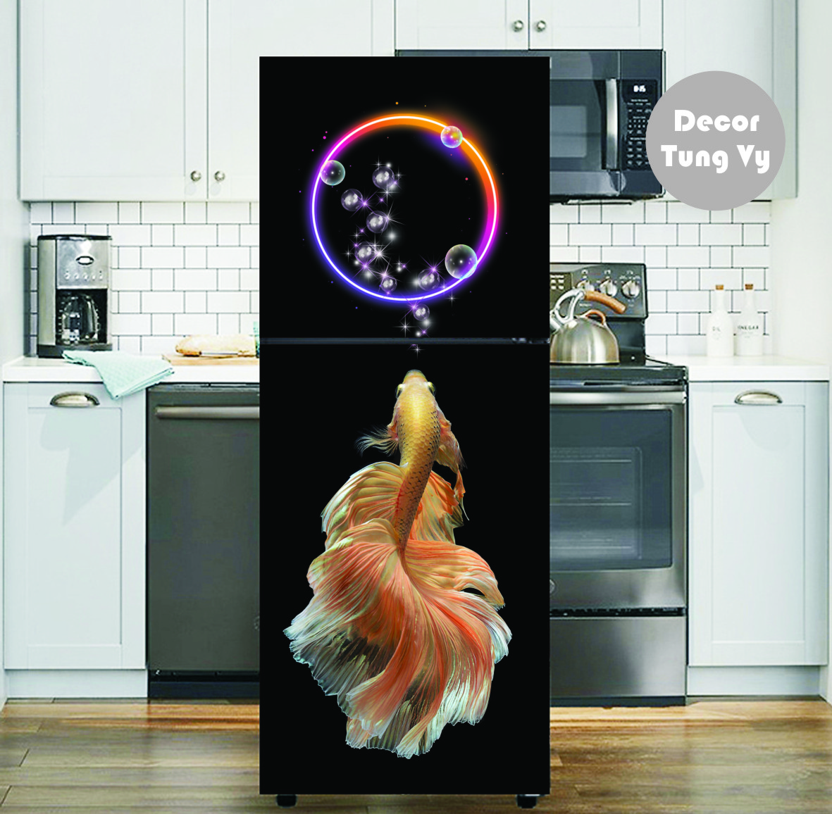 Decal dán tủ lạnh - máy giặt -  dán kính - dán tường ( TRANH CÁ TÀI LỘC PHONG THỦY )