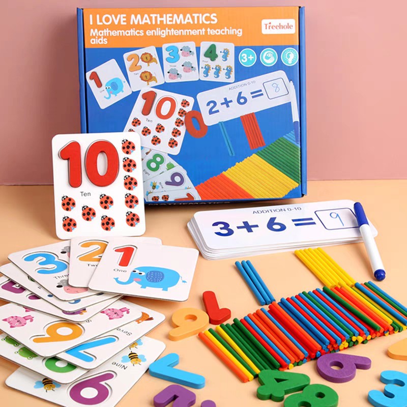 Bộ thẻ học ghép số kèm que tính giúp bé học đếm - đồ chơi toán học montessori