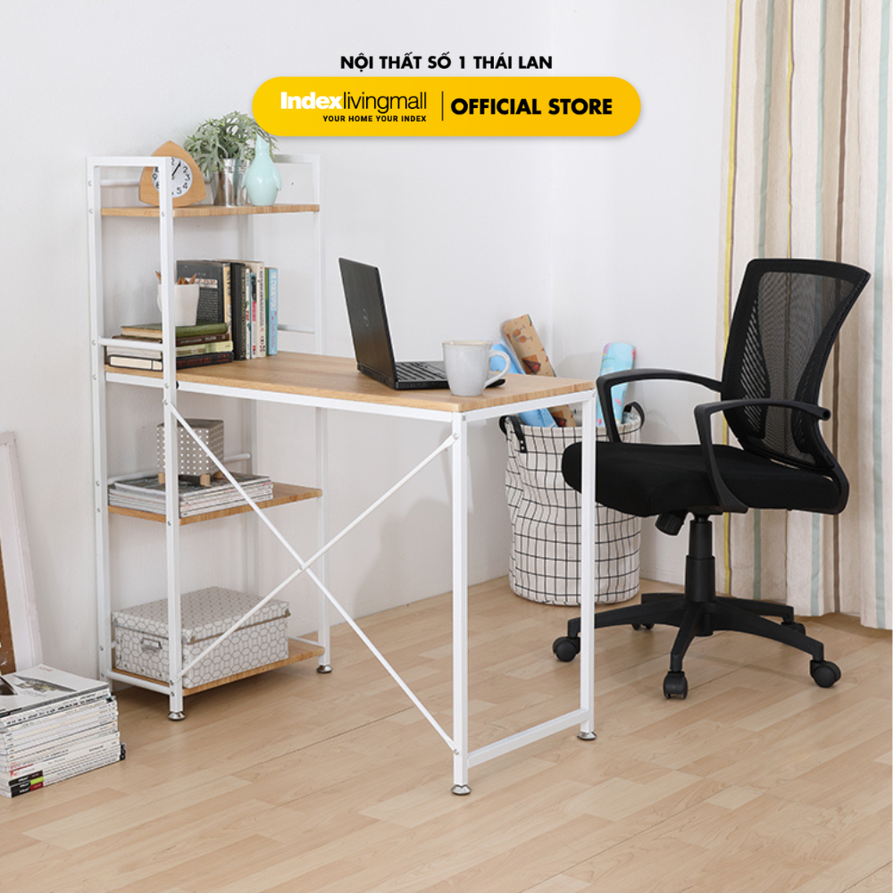 Bàn làm việc học tập đa năng kèm kệ 4 tầng CONNER mặt gỗ cao cấp kết hợp khung thép sơn tĩnh điện trắng | Index Living Mall - Phân phối độc quyền tại Việt Nam