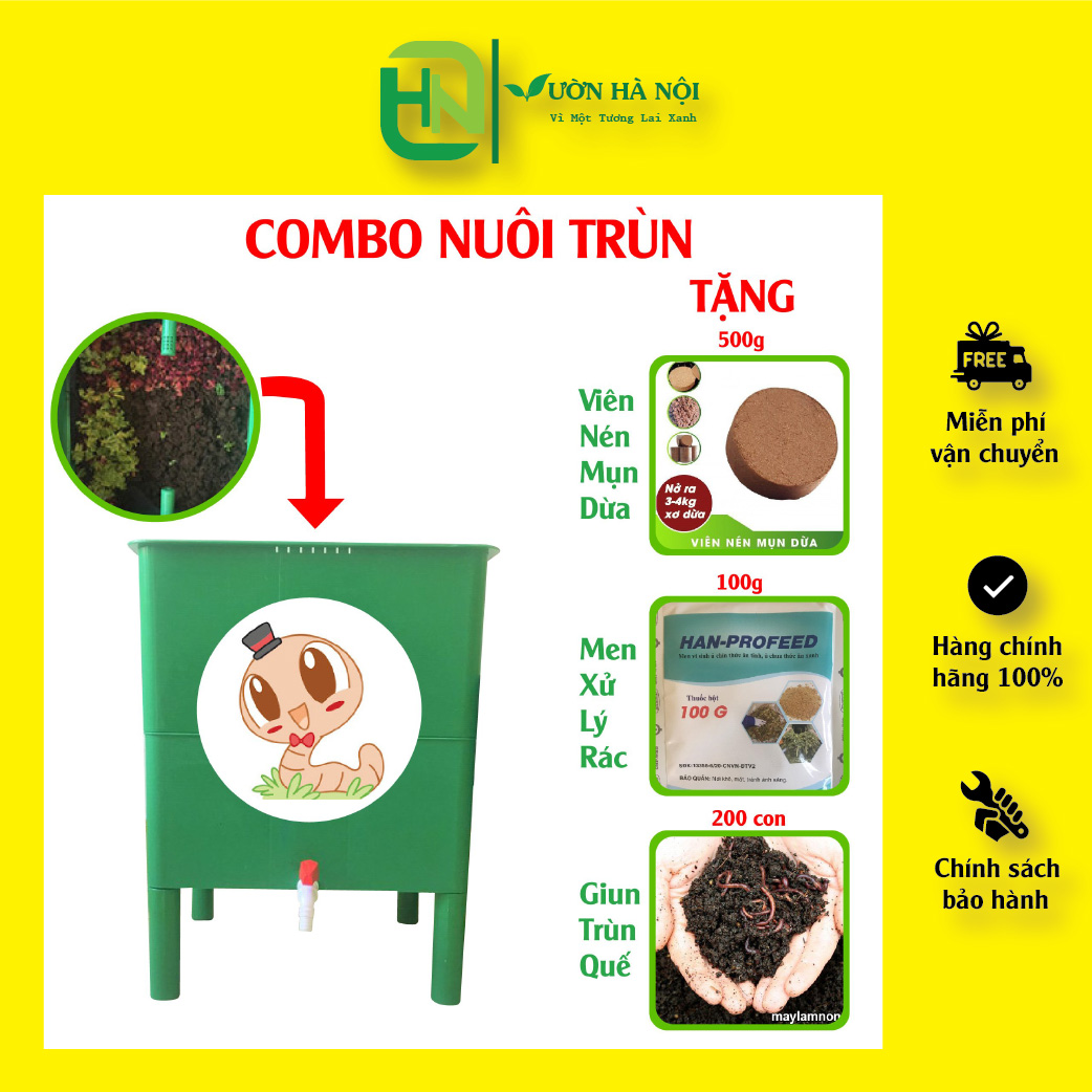 Thùng nuôi trùn quế ủ rác nhà bếp để trồng rau tại nhà ECO VIỆT NAM