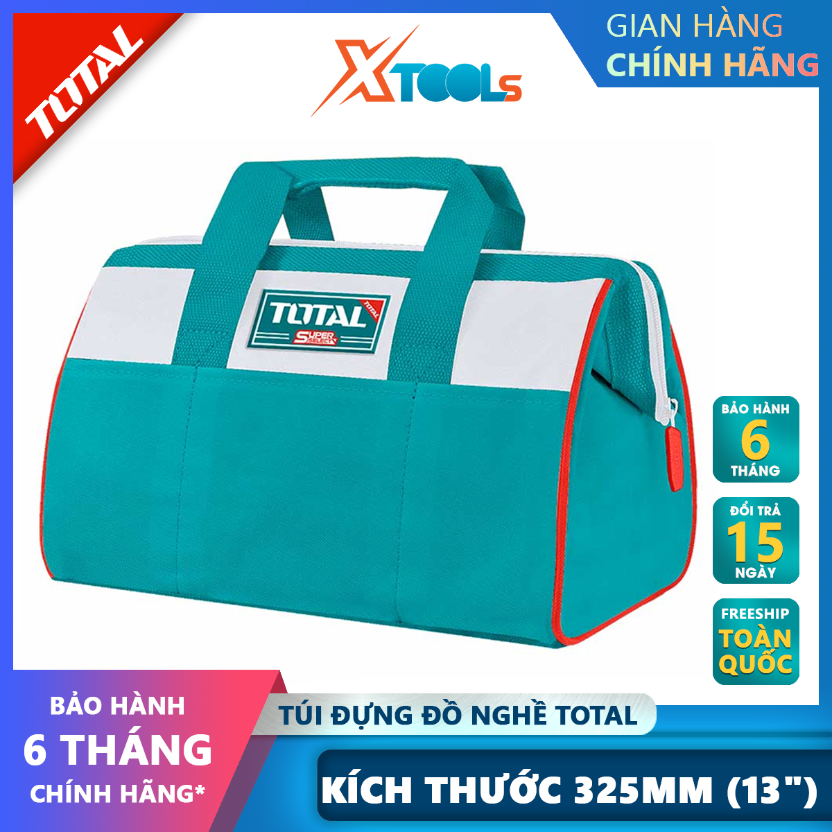 Túi đựng đồ nghề TOTAL THT261325 | Giỏ đựng dụng cụ Kích thước: 13" Tải trọng tối đa: 12kg, dùng để chứa những vật dụng như cờ lê, bake, lục giác, máy khoan,…