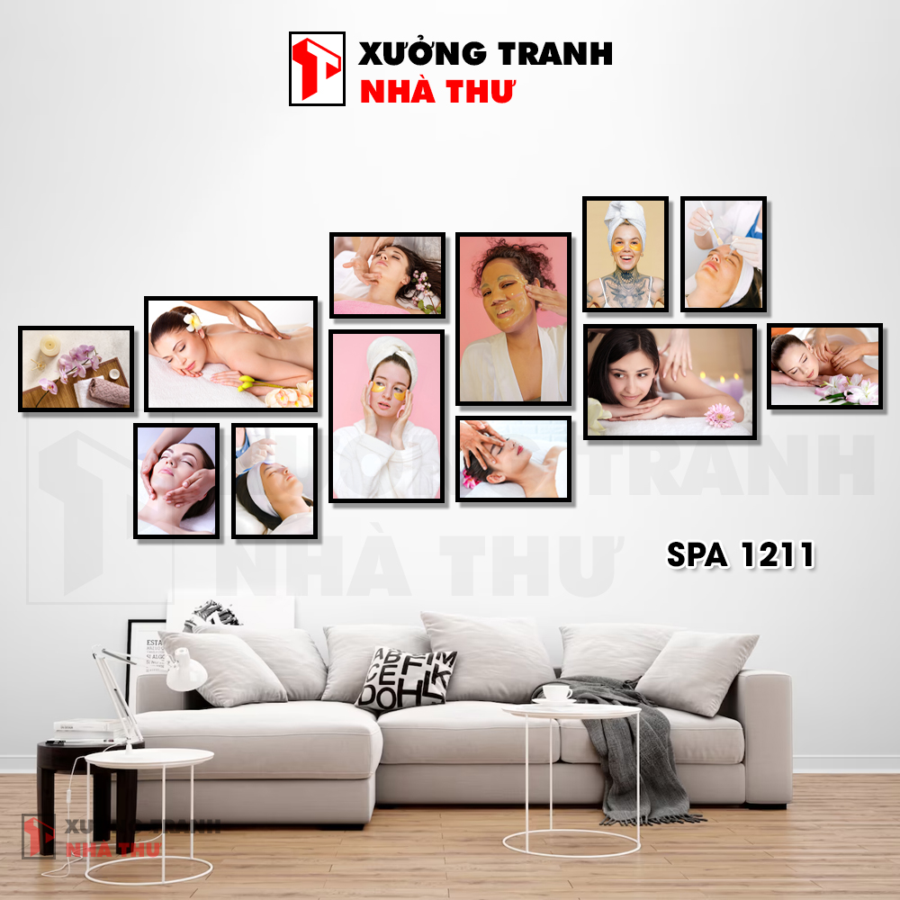 Bộ 12 tranh spa thẩm mỹ viện phun xăm nail makeup gội đầu dưỡng sinh dán tường , tranh treo tường trang trí decor spa
