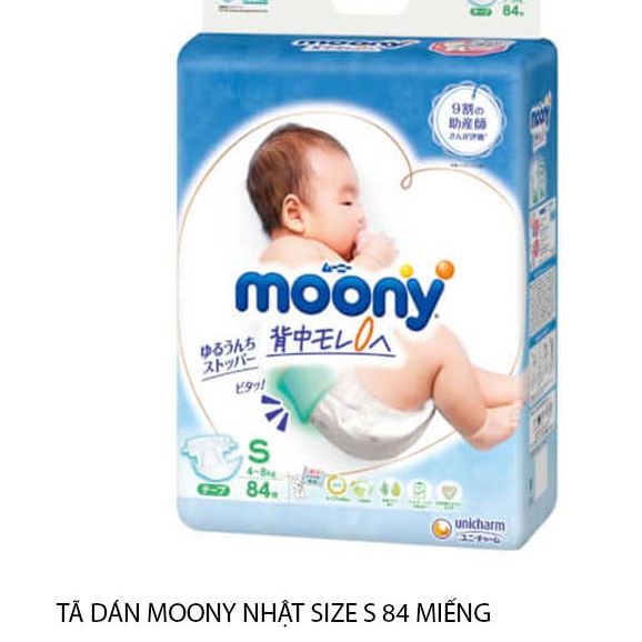 Tã dán moony nhật size s 84 miếng không quà shop be dau tay