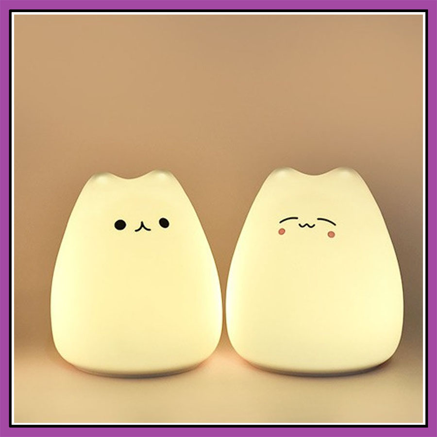 Đèn ngủ cute Silicon con mèo dễ thương, mềm mại thay đổi màu cảm ứng - Tặng kèm pin