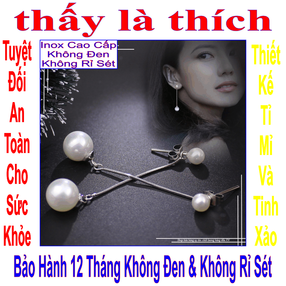 Bông tai nữ inox Đẹp Mà Rẻ kiểu tòn ten ngọc trai lớn và bé - Cam kết 1 đổi 1 nếu hoen , gỉ sét