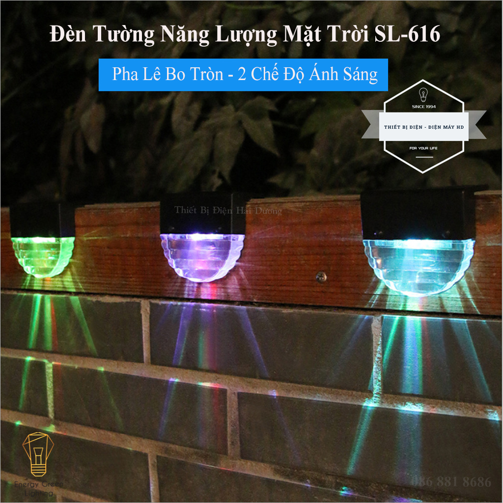 Đèn Led Gắn Tường Pha lê Kiểu Bo Tròn SL-616 - Sử Dụng Năng Lượng Mặt Trời - 2 Chế Độ Ánh Sáng - Chống Nước IP65 - Energy Green Lighting - Bảo Hành 12 Tháng