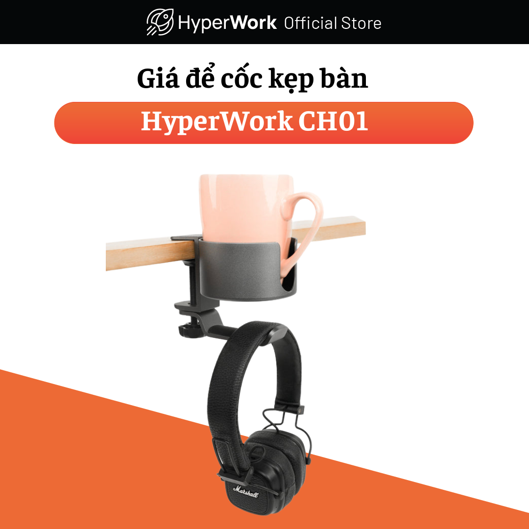 Giá để cốc kẹp bàn tích hợp móc treo đồ HyperWork CH01