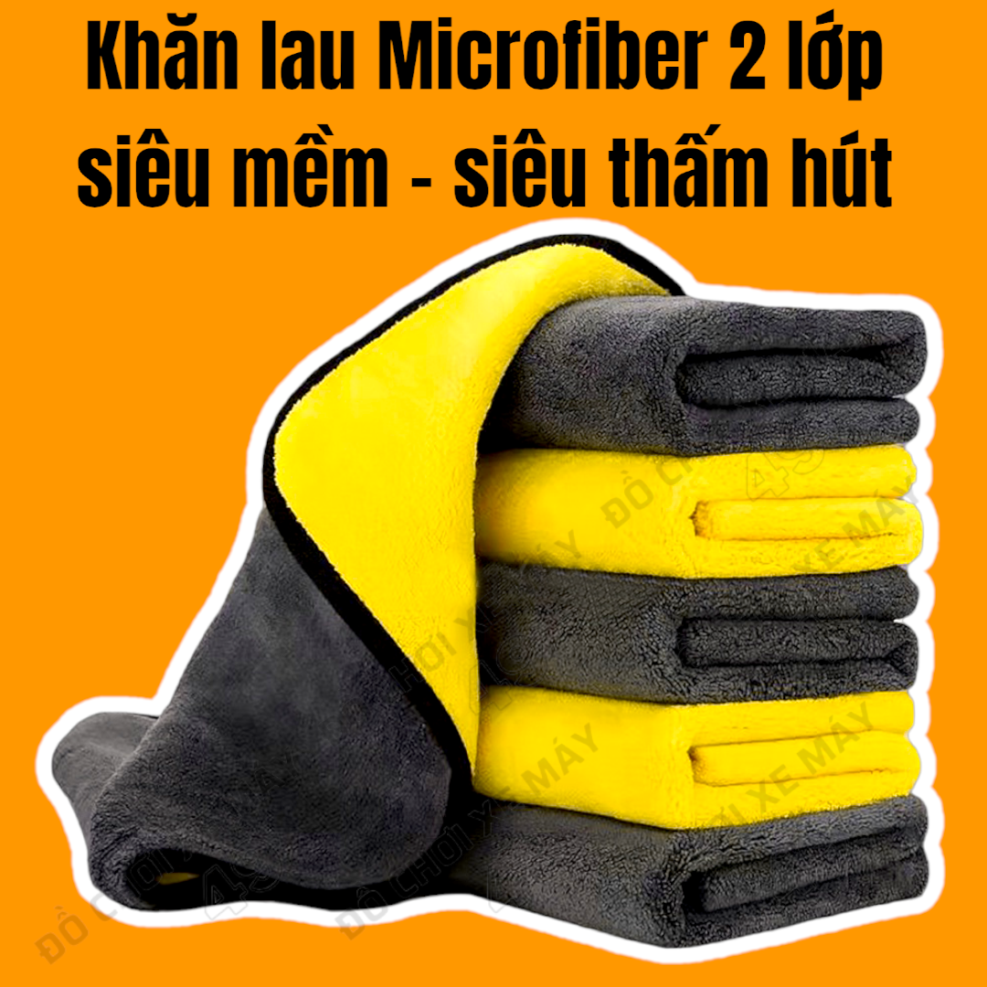 Khăn lau xe đa năng 2 lớp microfiber siêu mềm siêu thấm