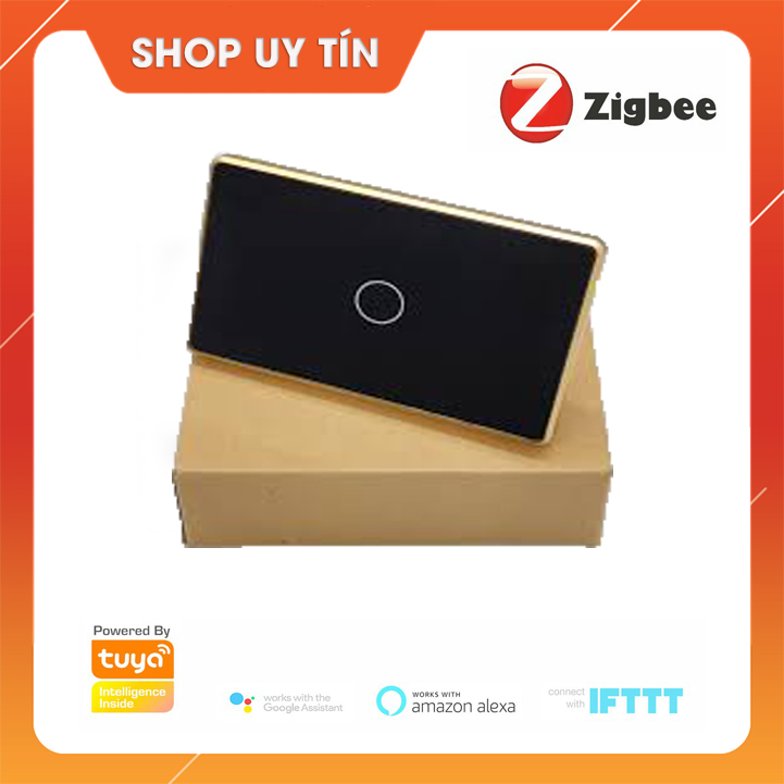 Công tắc thông minh Tuya Zigbee viền nhôm mặt kính cường lực cao cấp loại 1 nút ấn 1 gang
