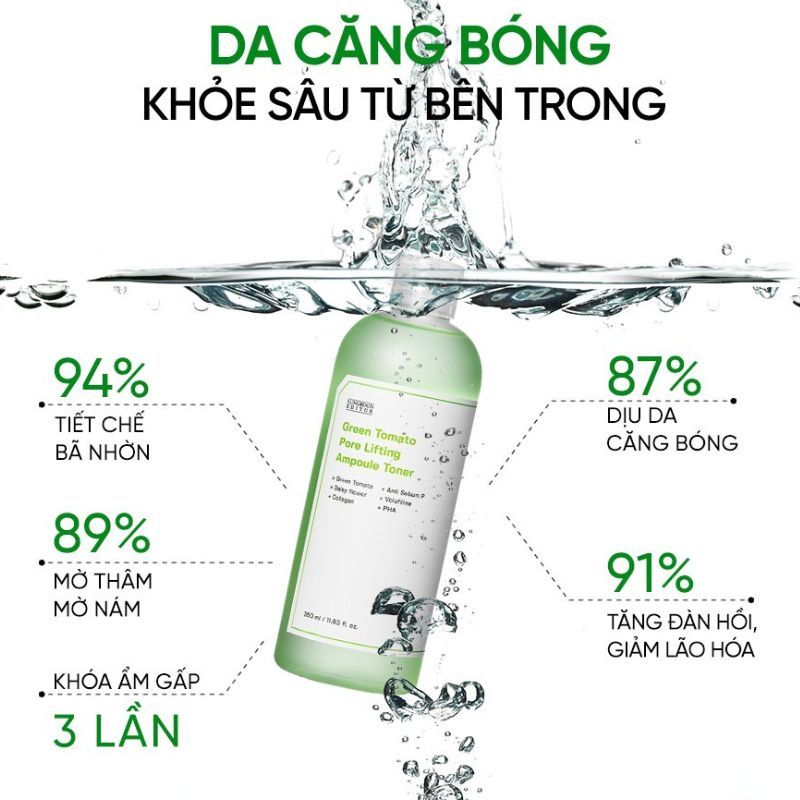Toner cà chua xanh green tomato pore lifting ampoule toner sungboon 350ml