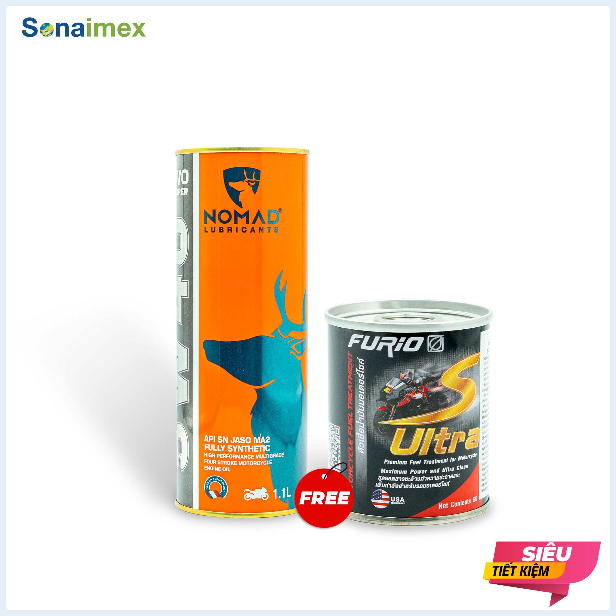 Nhớt Winner, Exciter, Sonic NOMAD 5W40 1 Lít 1 – Nhớt Full Tổng Hợp Toàn Phần Xe Côn Tay Tặng 1 Lon Vệ Sinh Buồng Đốt Xe Máy Thái Lan S-Ultra  60mL