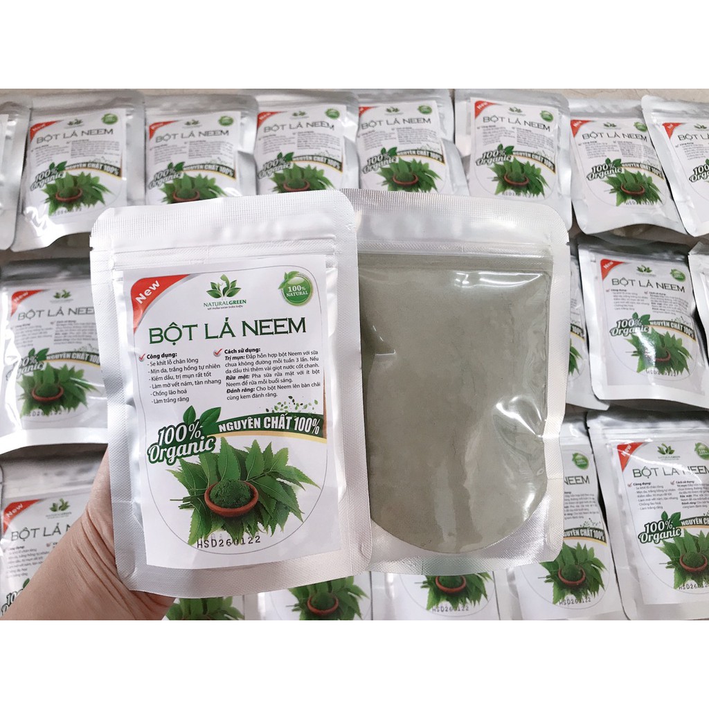 Bột lá neem, dưỡng trắng da, giảm mụn , sáng da, se khít lỗ chân lông