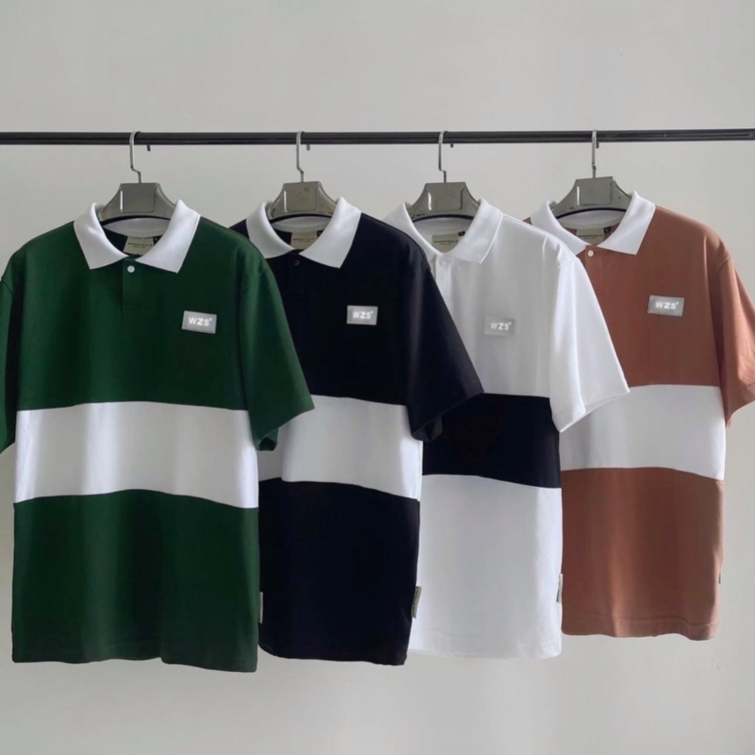 Áo polo tay lỡ basic nam nữ wzs phối ngang cổ trắng in trước sau mẫu hot 2023