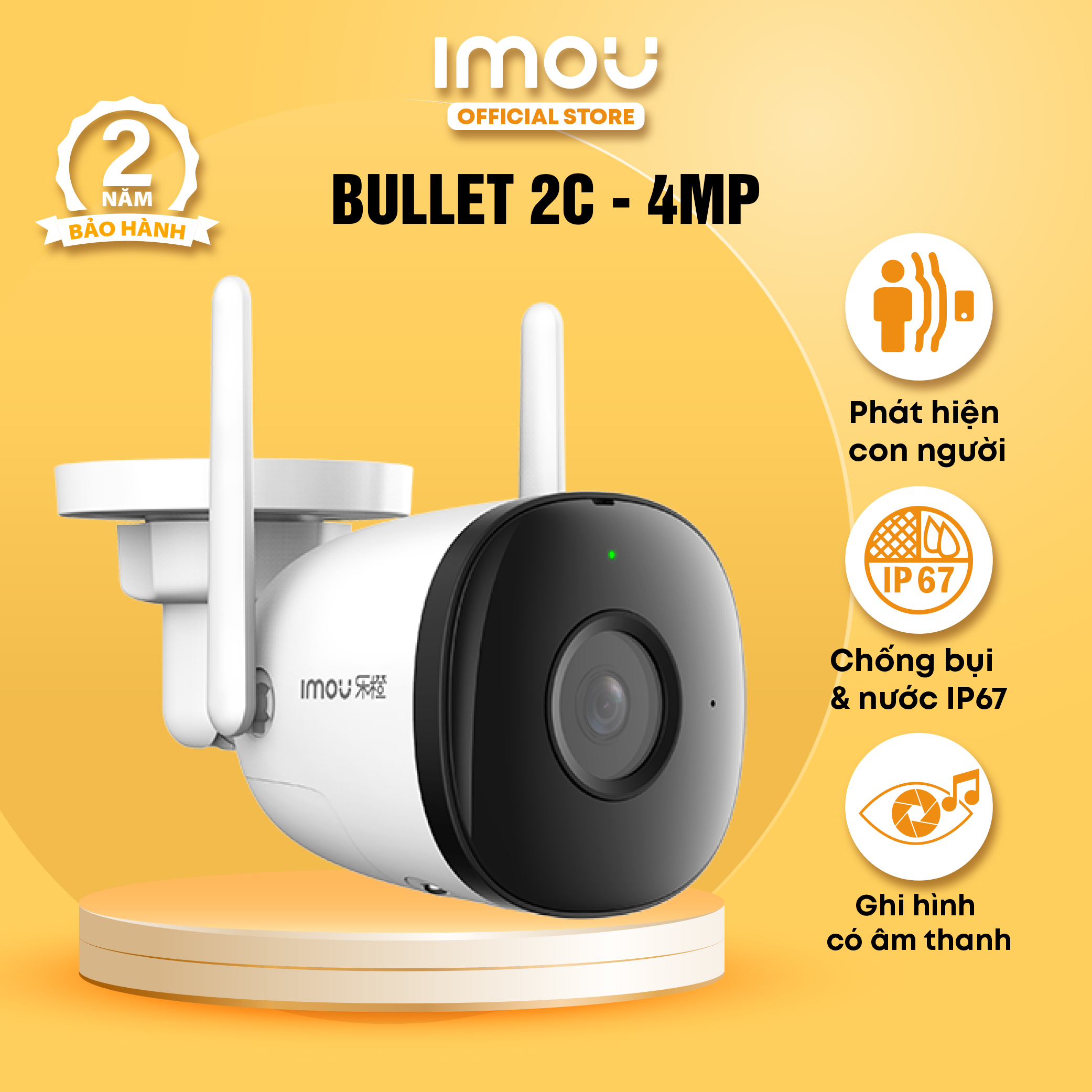 Camera wifi ngoài trời imou bullet 2c i ipc-f42p i chống nước ip67 i ghi hình có âm thanh i bảo hành 2 năm i f42p