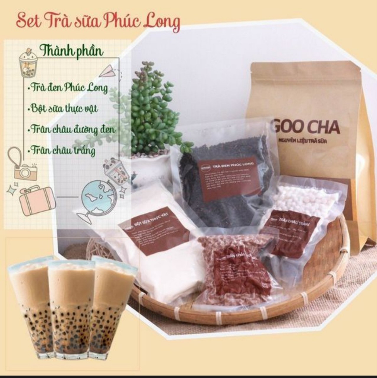 Set nguyên liệu pha trà sữa phúc long, thái xanh, thái đỏ