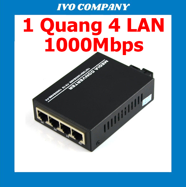 [HCM]Thiết Bị Chuyển Đổi Quang Điện 1 Sợi Media Converter 1FO 1 Quang 4 LAN 1Gbps