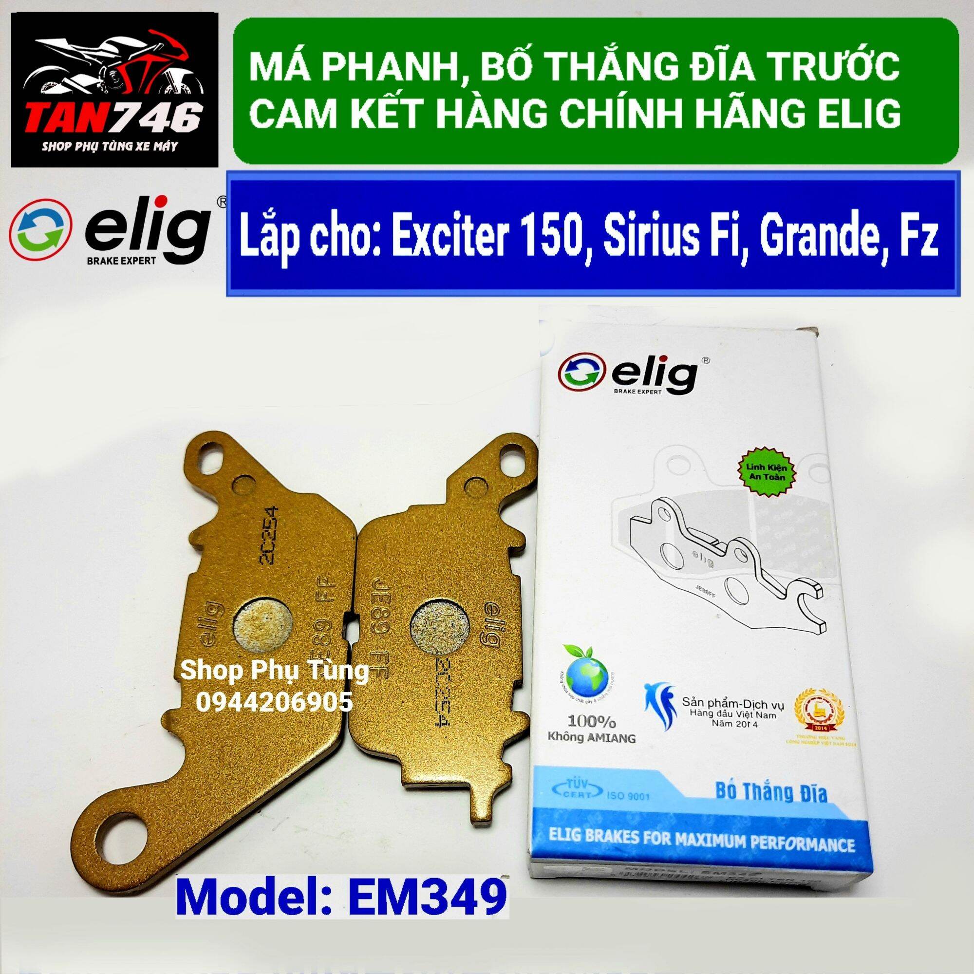 Má phanh. Bố thắng đĩa trước ELIG, mã EM349 lắp cho Exciter 150, Sirius Fi  ( Trừ Sirius Fi 2014 ) Grande, NVX 125-155, Fx | Lazada.vn