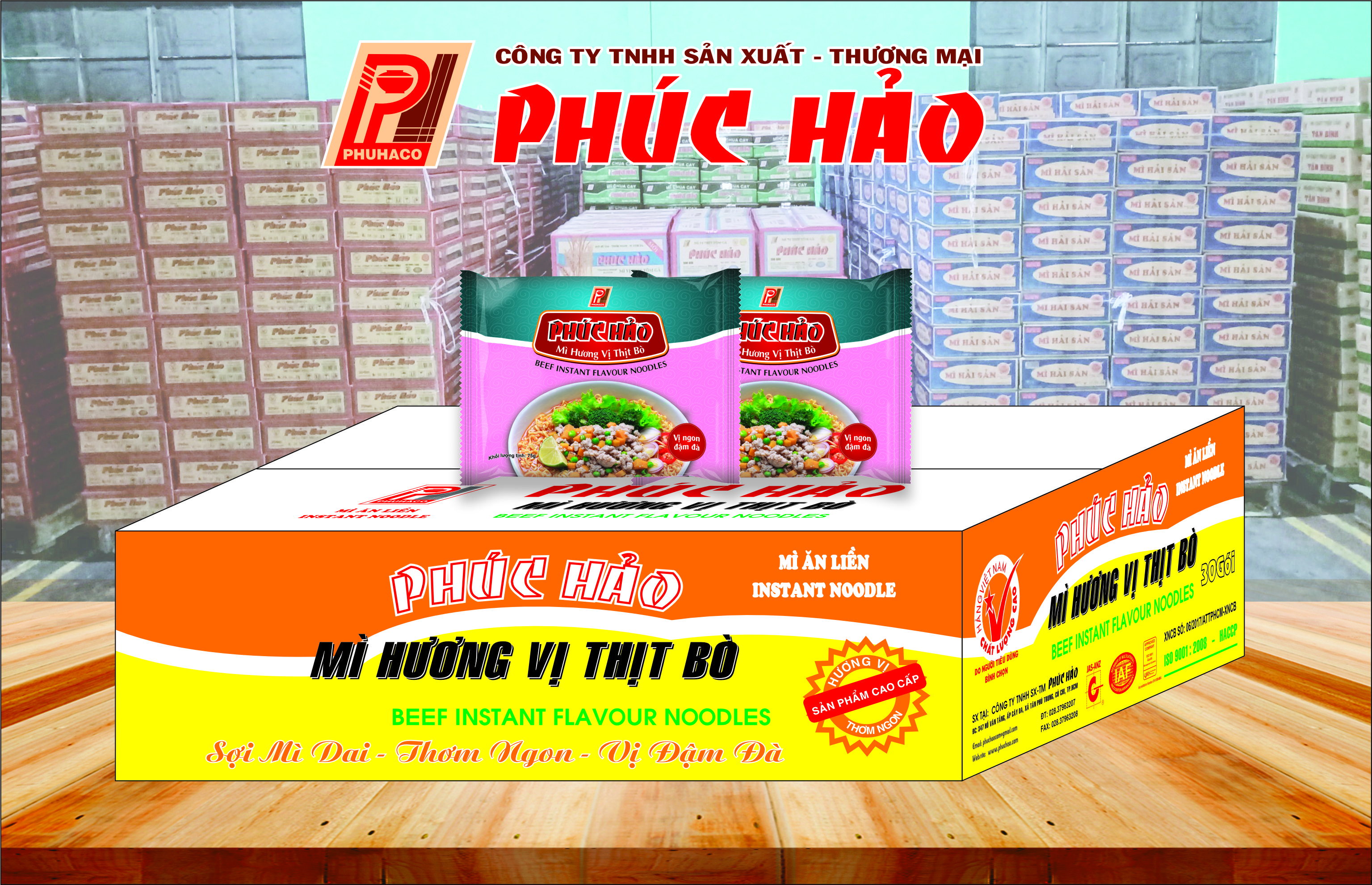 [ Mua 1 thùng tặng 1 tô mì] Mì Hương Vị Thịt Bò Phúc Hảo- 30 gói - 75 gr