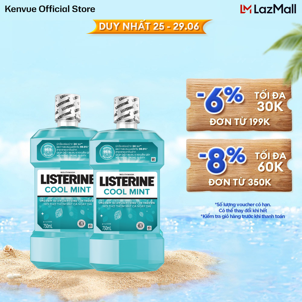 Bộ 2 Nước Súc Miệng Giữ Hơi Thở Thơm Mát Listerine Cool mint - Dung tích 750ml
