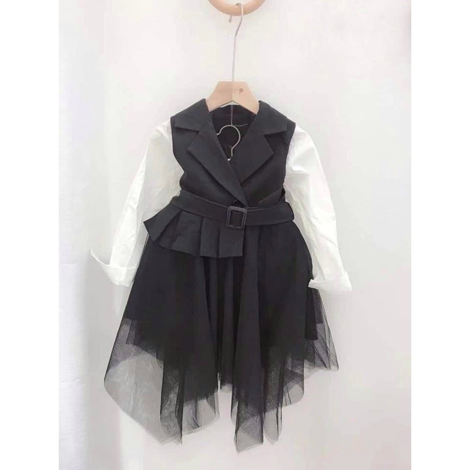 Đầm vest bé gái kaki váy ren sành điệu