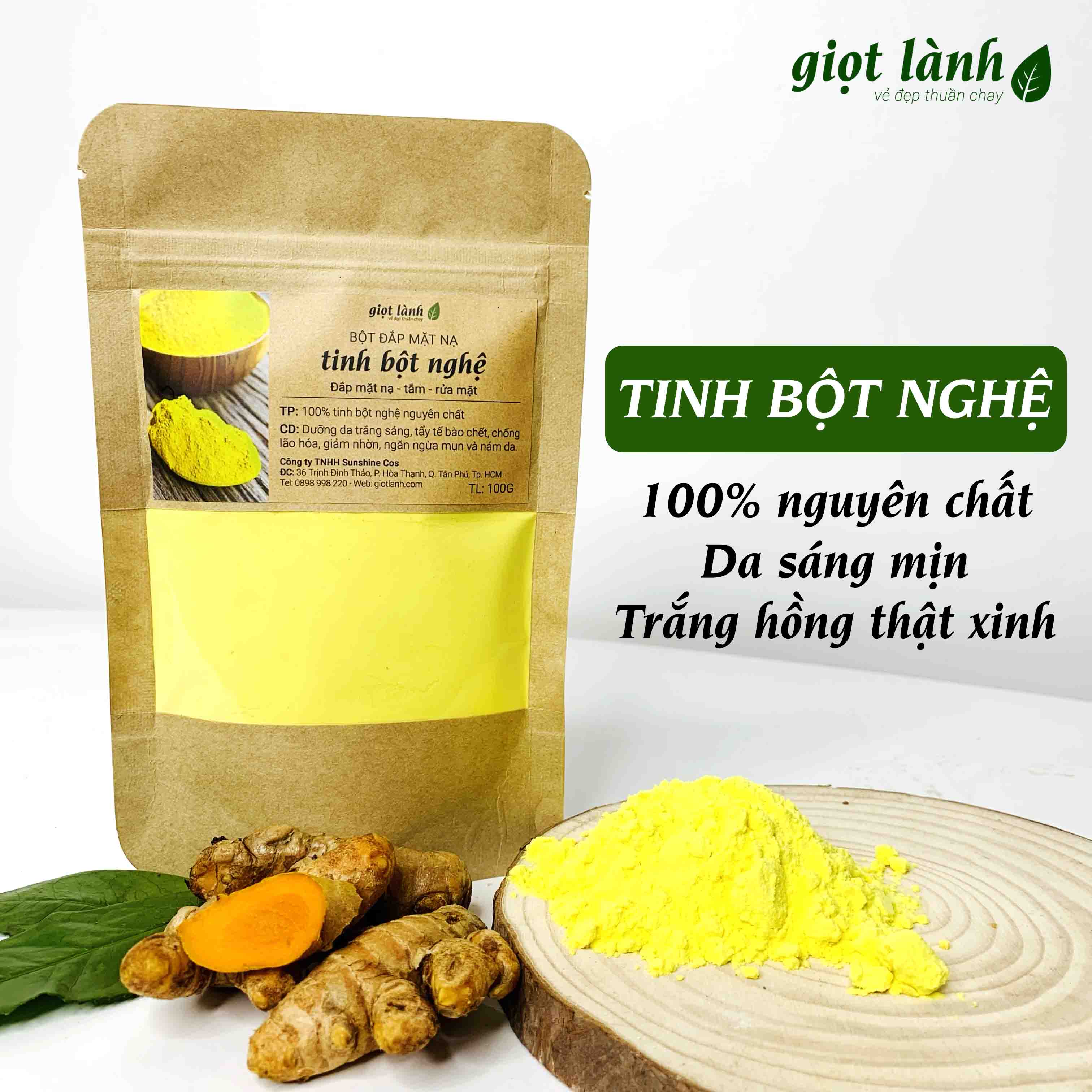 Tinh bột nghệ nguyên chất, bột đắp mặt nạ - Da trắng sáng, mịn màng Giọt Lành 100 Gram