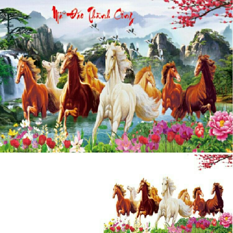 tranh đính đá MÃ ĐÁO THÀNH CÔNG kích thước :106×55cm.