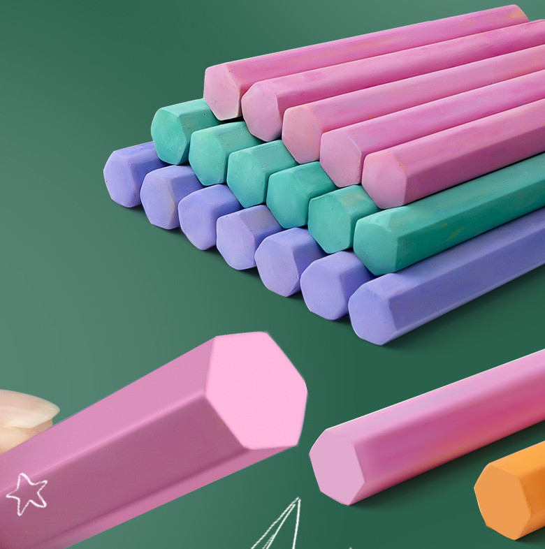 Phấn Màu Không Bụi Lục Giác 12 Màu Viết Bảng Nét Thanh Đậm