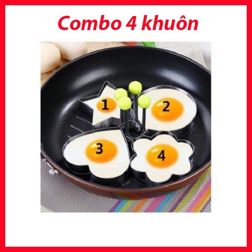 Bộ 4 khuôn rán trứng, khuôn inox cao cấp (khuôn chiên trứng tạo hình, khuôn làm bánh, khuôn cắt bột, khuôn cơm)