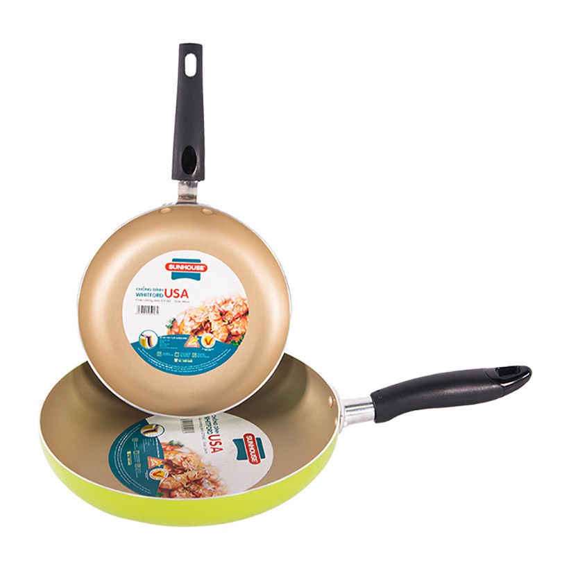 SÉT 2 CHẢO CHỐNG DÍNH CAO CẤP CÓ THỂ NẤU TRÊN BẾP TỪ- SUNHOUSE HÀNG CHÍNH HÃNG BH 12 THÁNG. CHẢO CHỐNG DÍNH ĐÁY CẠN.