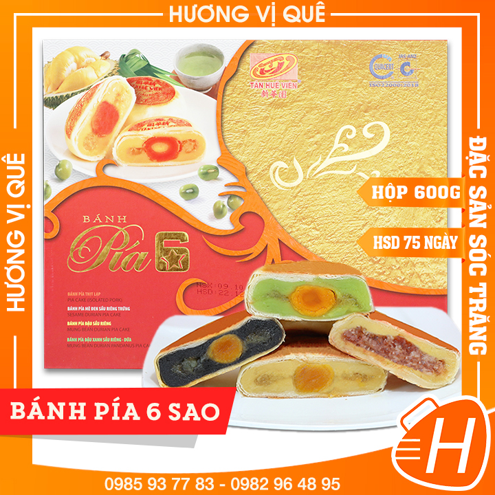 Bánh Pía 6 Sao Tân Huê Viên - Hộp 4 Cái 4 Vị Riêng Biệt - Đặc Sản Sóc Trăng