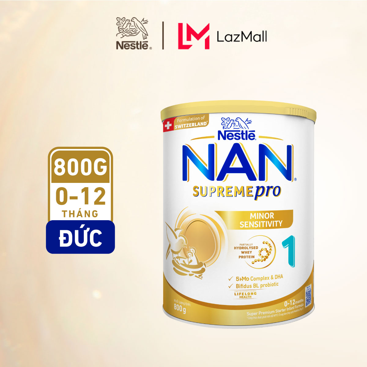 Sữa bột Nestlé NAN SUPREMEPRO 1 800g nhập khẩu Đức với 5HMO & đạm Gentle Optipro