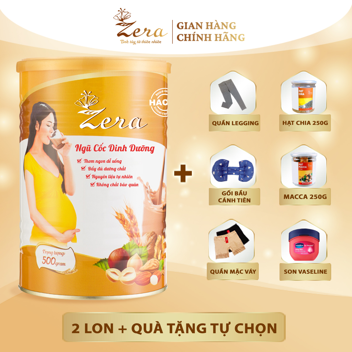 2 Lon Bột Ngũ Cốc Dinh Dưỡng Zera Dành Cho Mẹ bầu + Quà tặng tự chọn