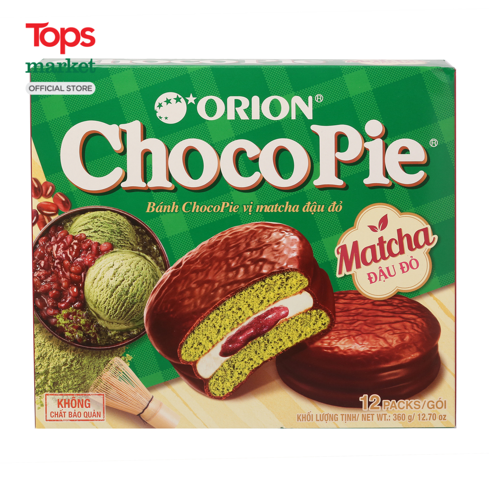 Bánh Chocopie Orion Vị Matcha Đậu Đỏ 12 Gói 360G - Siêu Thị Tops Market