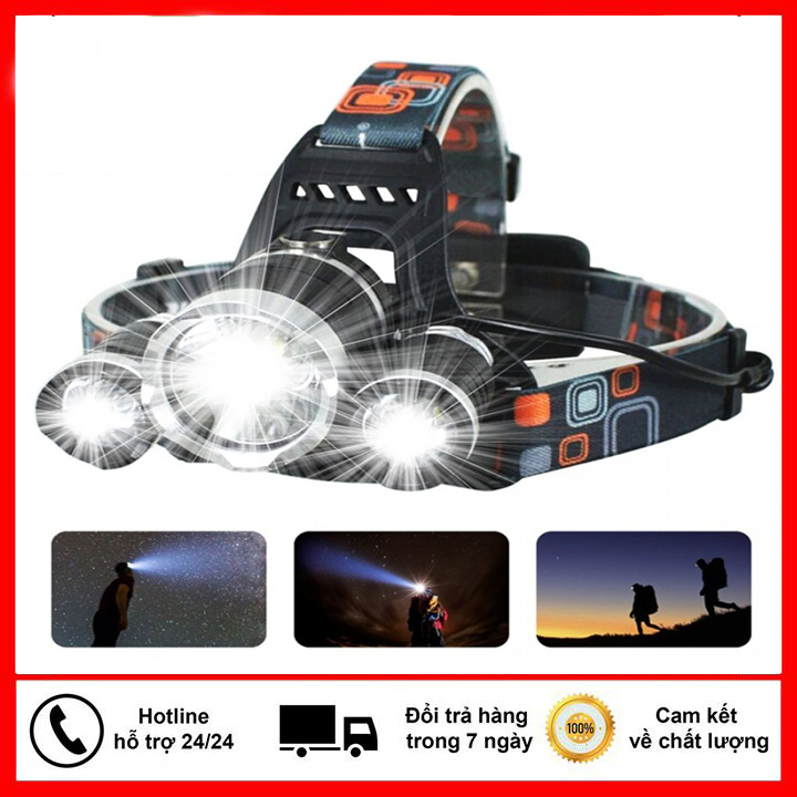 Đèn bin đội đầu, Đèn pin sạc đeo đầu, đèn đeo trán siêu sáng đèn pin đội đầu chống nước. Đèn pin đội đầu 3 bóng LED Cree T6 Đèn đeo đầu 3 bóng Công nghệ Cực HOT hiện nay - Bảo Hành 1 Đổi 1 - TẶNG KÈM PIN SẠC.