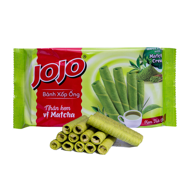 5 HOP Bánh xốp ống nhân kem vị matcha Jojo gói 125g ăn vặt