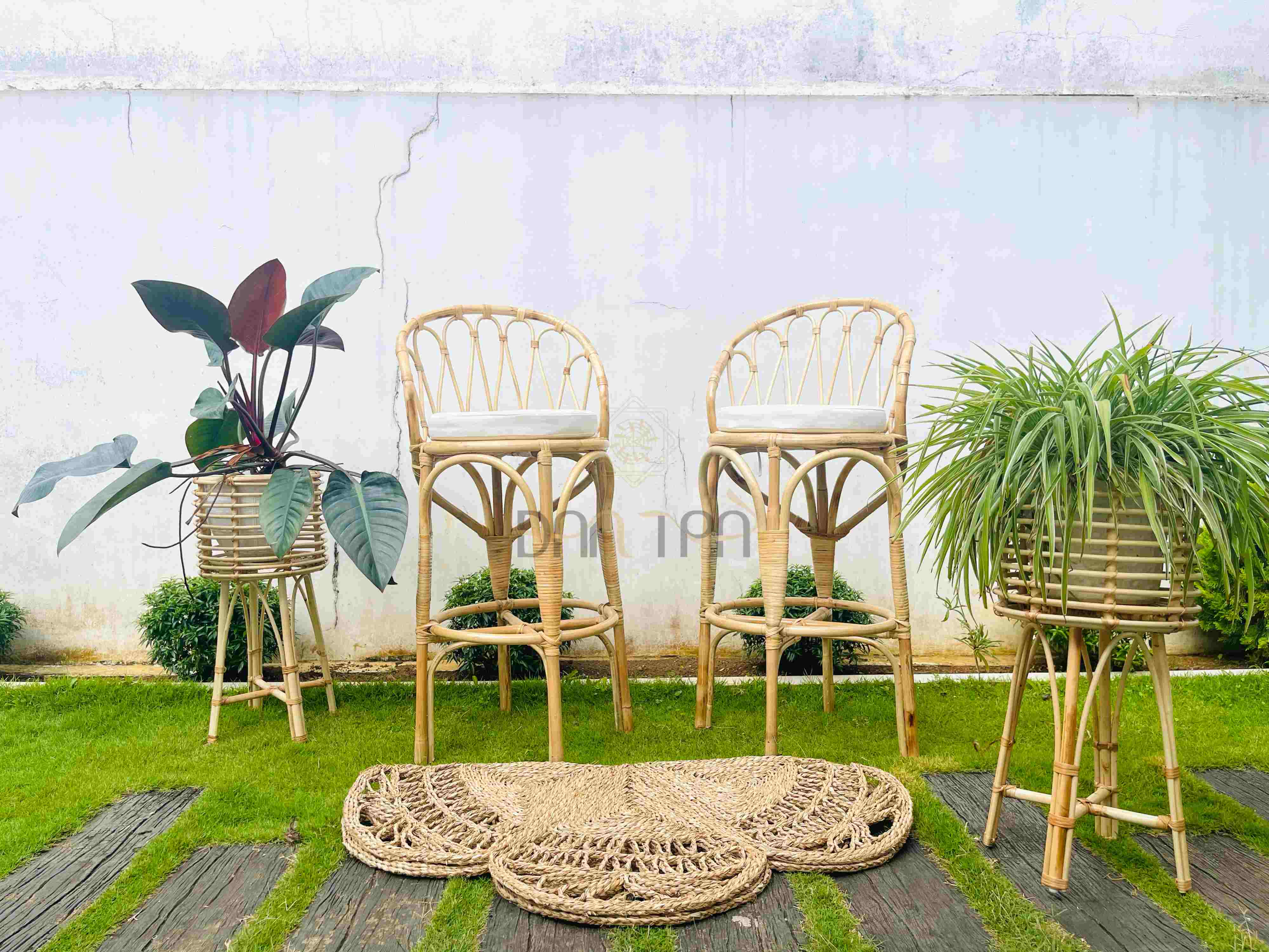 Ghế mây quầy bar kèm nệm - ghế bar mây thư giãn - ghế mây chân cao giá rẻ đan trà - bàn ghế mây tre đan