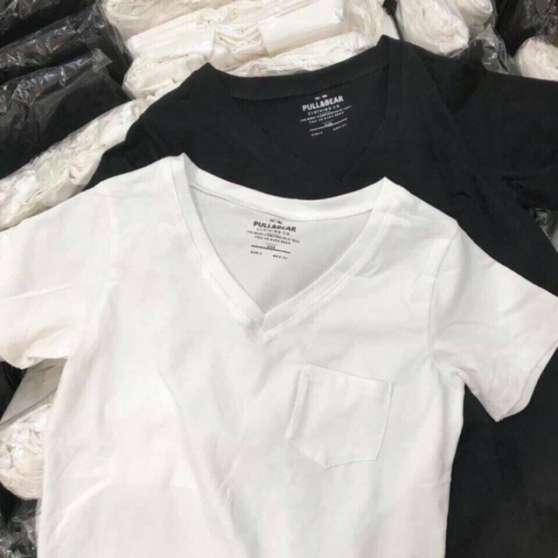 Áo thun nữ cổ tim chất liệu cotton co giãn tốt a16