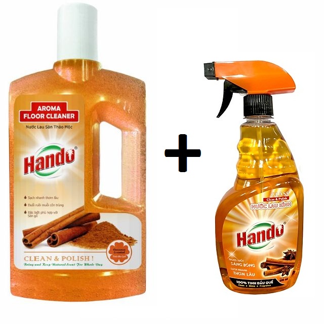 Bộ sản phẩm vệ sinh nhà cửa hando gồm nước lau sàn 1l + nước lau kính 680ml pns432