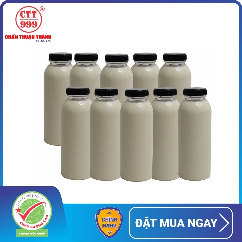 Combo 10 chai nhựa PET Chấn Thuận Thành đựng trà sữa, nước ép 330ml - chai tròn kèm nắp (PET3820T-T)